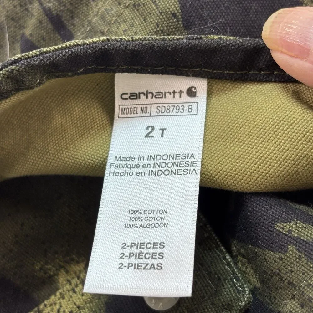 Carhartt Toddler 2T Camo Bib Shortalls Overalls Cotton Green Black Shorts Cotton